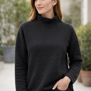 J.Crew Quilted Textured Mock Neck Pullover Sweatshirt Black Small